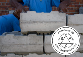 A Stumbelbloc wall carrying the Standards Association of Zimbabwe approval mark